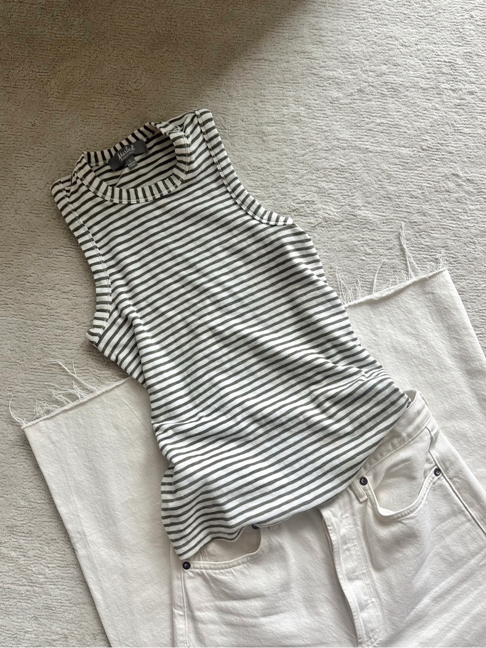 Marled Essentials Striped Tank Green/White Small